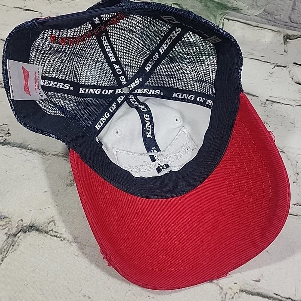 Budweiser King Of Beers Hat Mens OSFA‎ Distressed Snapback Advertising Ball Cap